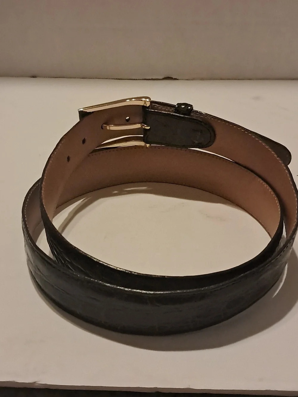 Martin Dingman Men's Anthony 2 Buckle Alligator-Grain Leather Belt Brass Dress - Picture 4 of 9